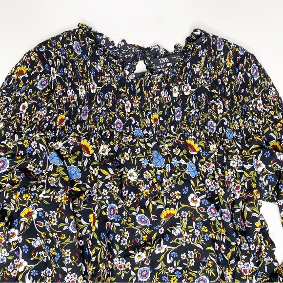 Zara Smocked Long Sleeve Floral Print Dress Large - Picture 3 of 10